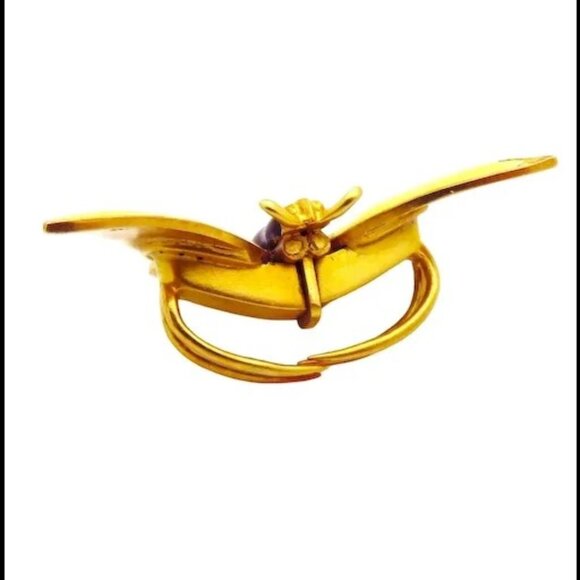 Antique Victorian 14K Gold A.J. Hedges Enamel Butterfly Pin Brooch Clip 1880s - Picture 6 of 6